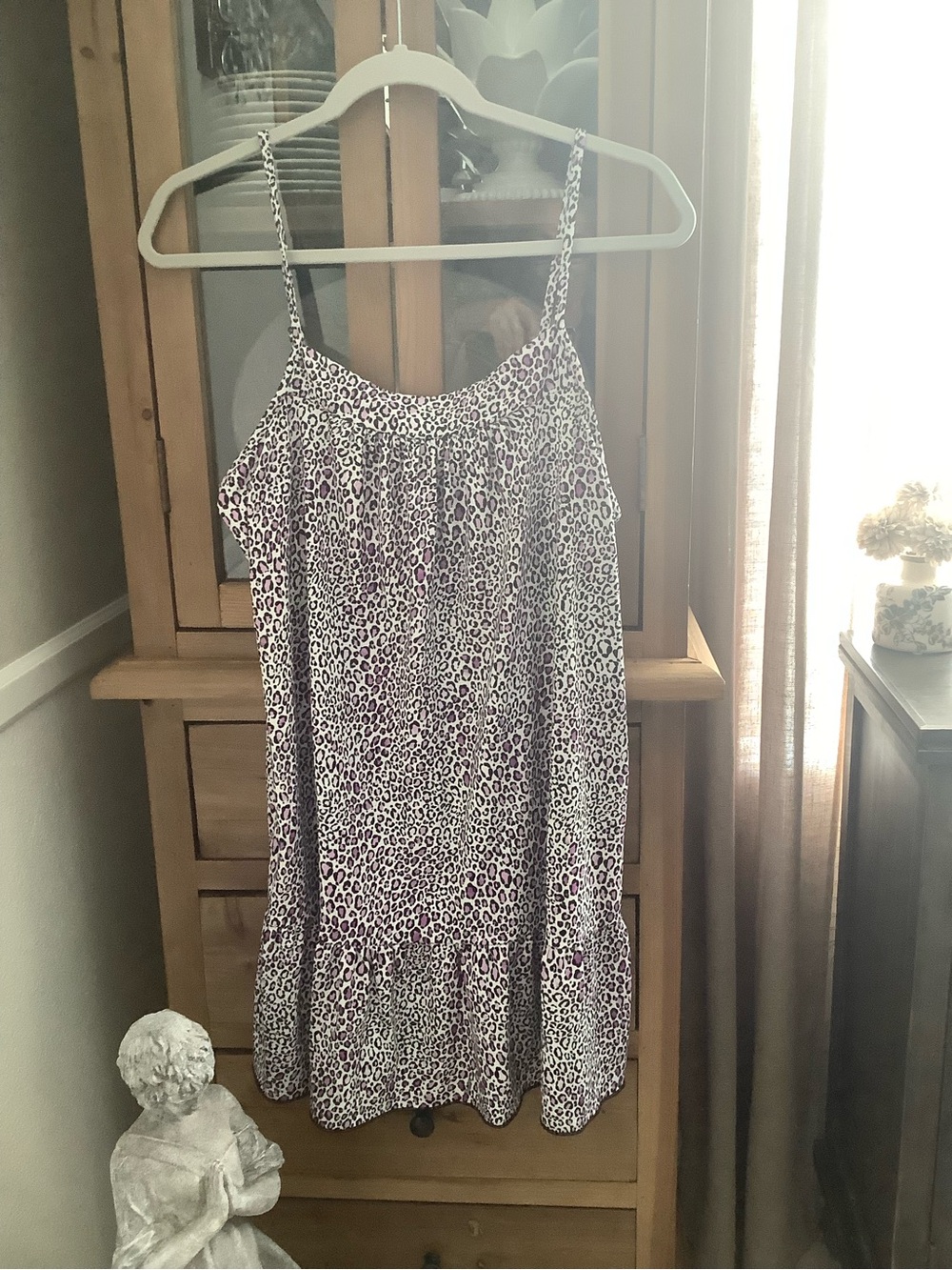 Leopard-Print Spaghetti Strap Sleep Dress in Pink and White
